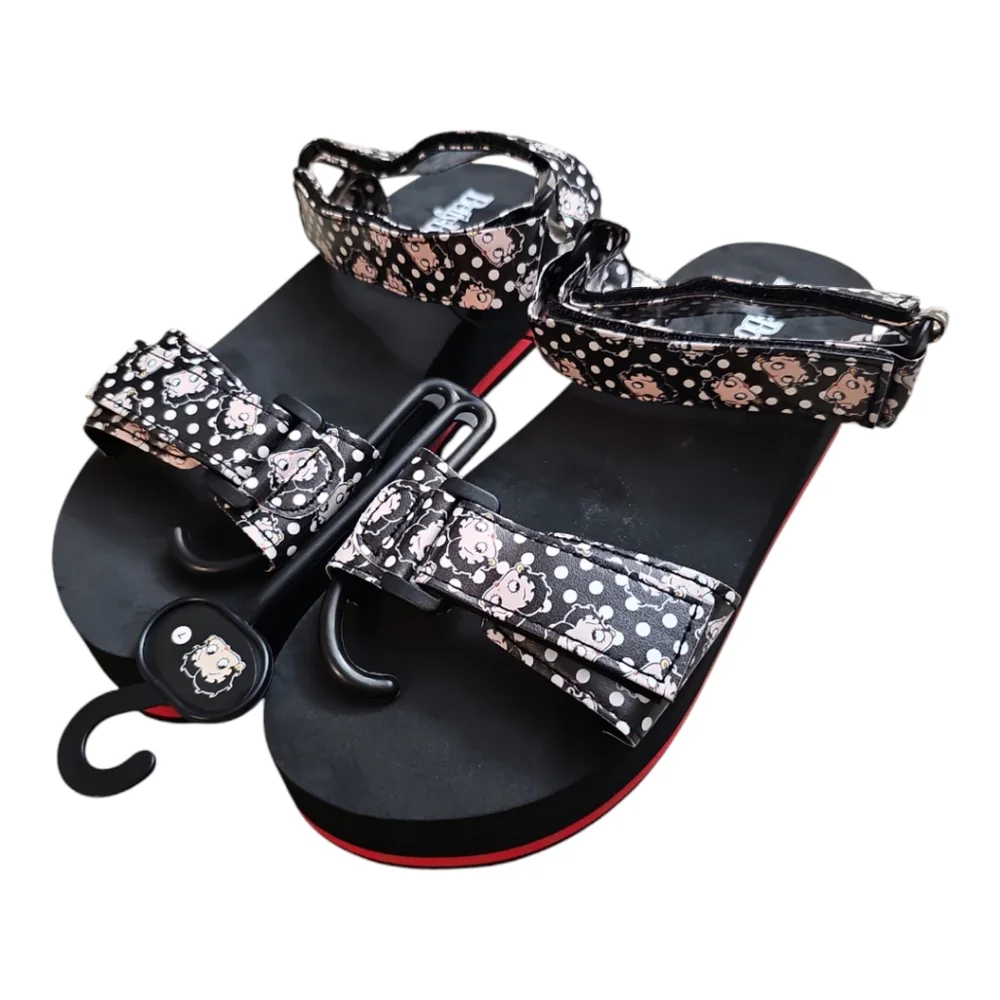 SALE! Betty Boop Black Polkadot Velcro Strappy Platform Sandals NWT